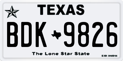 TX license plate BDK9826