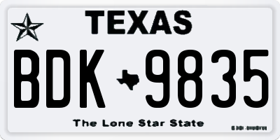 TX license plate BDK9835