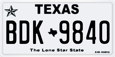 TX license plate BDK9840