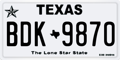 TX license plate BDK9870