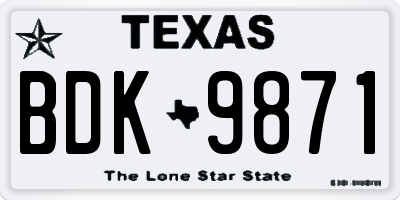 TX license plate BDK9871