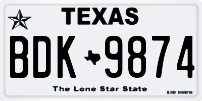 TX license plate BDK9874