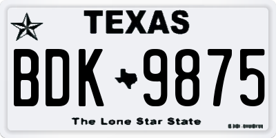 TX license plate BDK9875