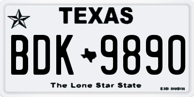 TX license plate BDK9890