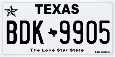 TX license plate BDK9905