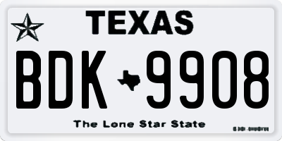 TX license plate BDK9908