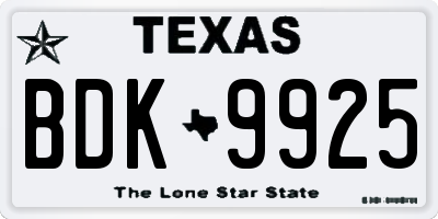 TX license plate BDK9925
