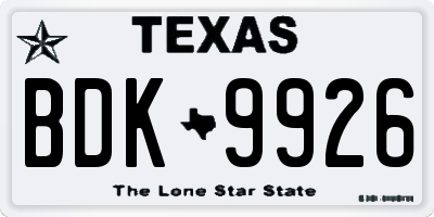 TX license plate BDK9926