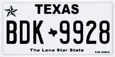 TX license plate BDK9928