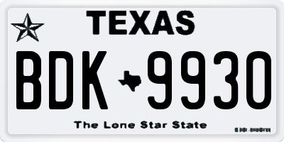 TX license plate BDK9930