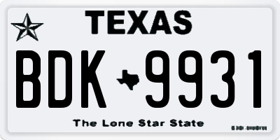 TX license plate BDK9931