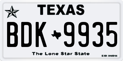 TX license plate BDK9935