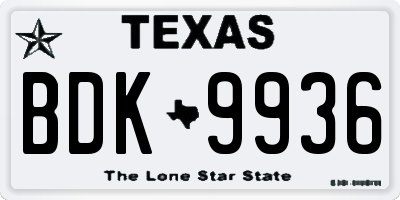 TX license plate BDK9936