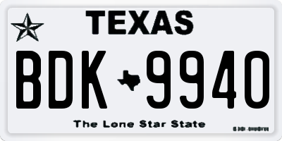 TX license plate BDK9940