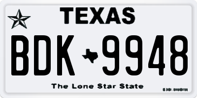TX license plate BDK9948