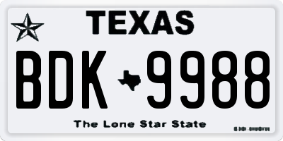 TX license plate BDK9988