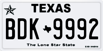 TX license plate BDK9992
