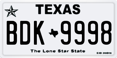 TX license plate BDK9998