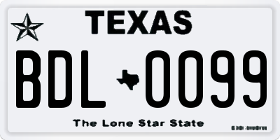 TX license plate BDL0099