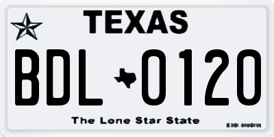 TX license plate BDL0120