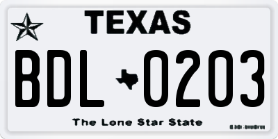 TX license plate BDL0203