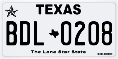 TX license plate BDL0208