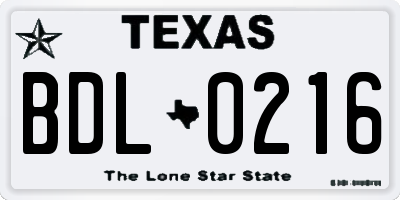 TX license plate BDL0216