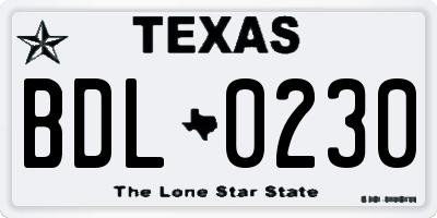 TX license plate BDL0230