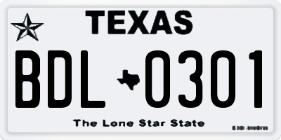 TX license plate BDL0301