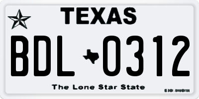 TX license plate BDL0312