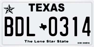 TX license plate BDL0314