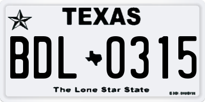 TX license plate BDL0315