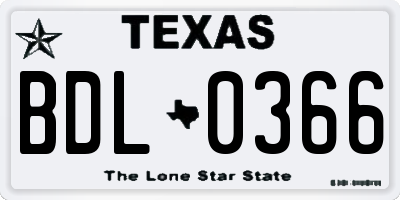 TX license plate BDL0366