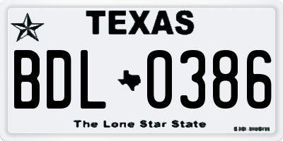 TX license plate BDL0386