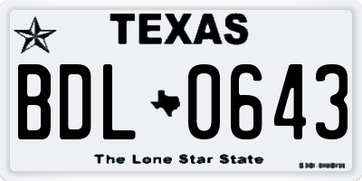 TX license plate BDL0643