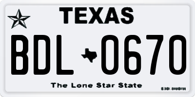 TX license plate BDL0670