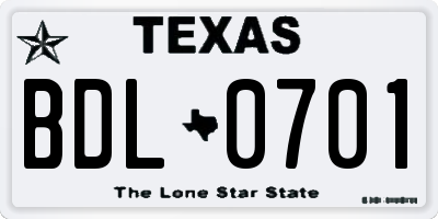 TX license plate BDL0701