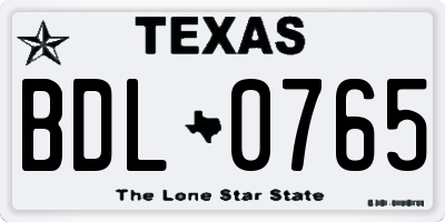 TX license plate BDL0765
