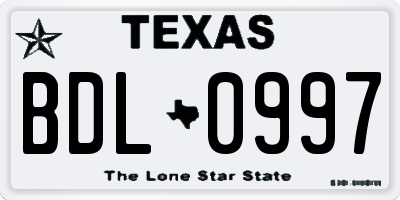 TX license plate BDL0997