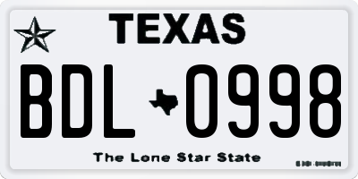 TX license plate BDL0998