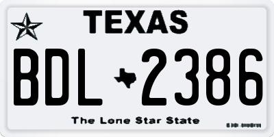 TX license plate BDL2386