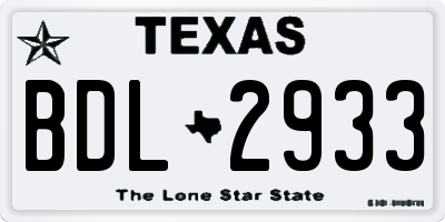 TX license plate BDL2933