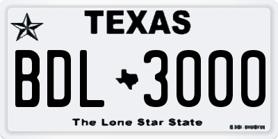 TX license plate BDL3000