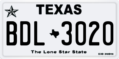 TX license plate BDL3020