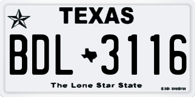 TX license plate BDL3116