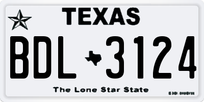 TX license plate BDL3124
