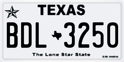 TX license plate BDL3250