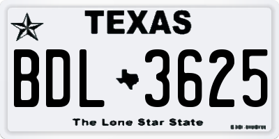 TX license plate BDL3625
