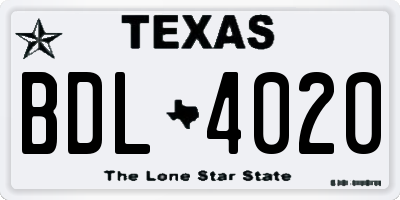 TX license plate BDL4020