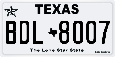 TX license plate BDL8007